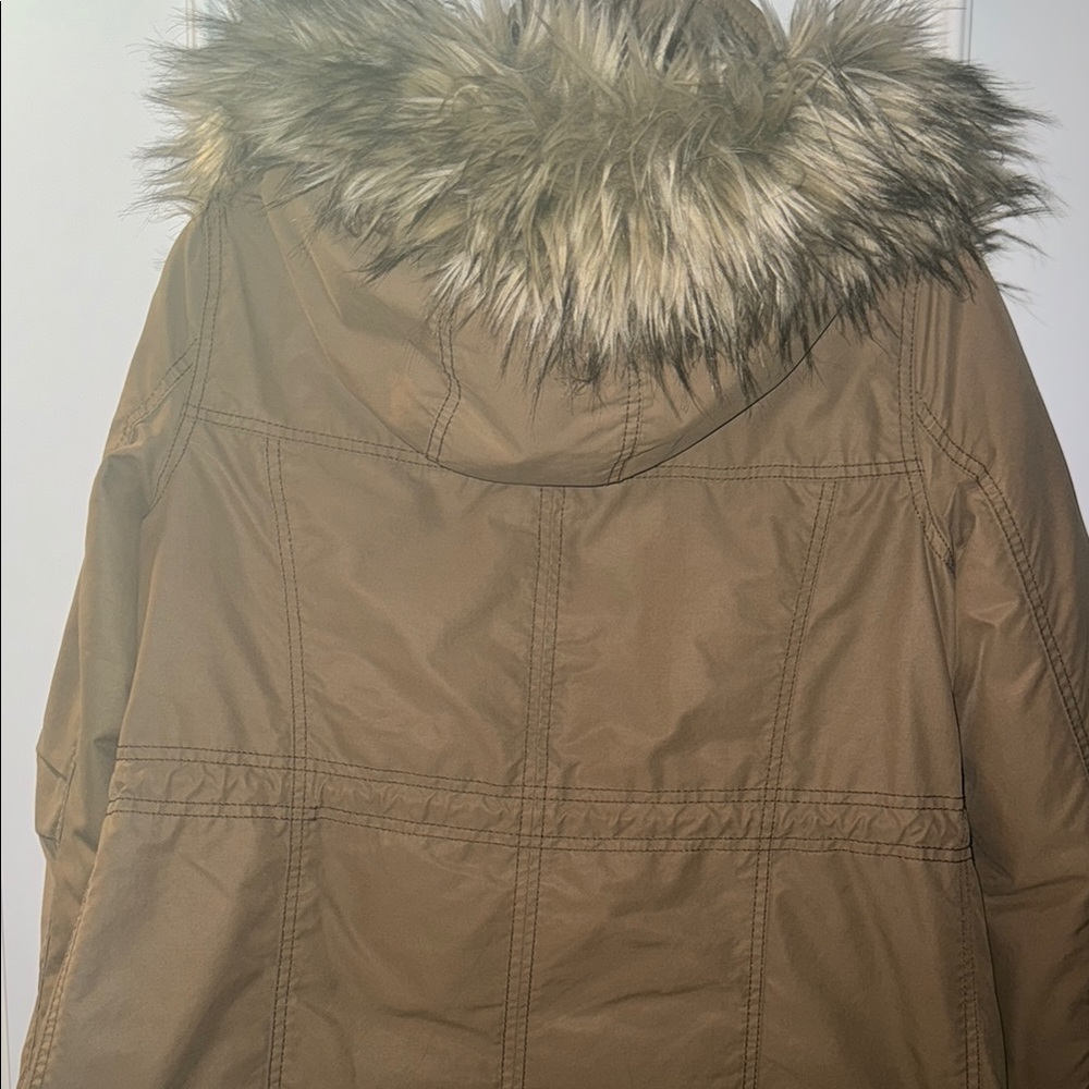 Abercrombie & Fitch Tan Utility Jacket with Fur-Lined Hood